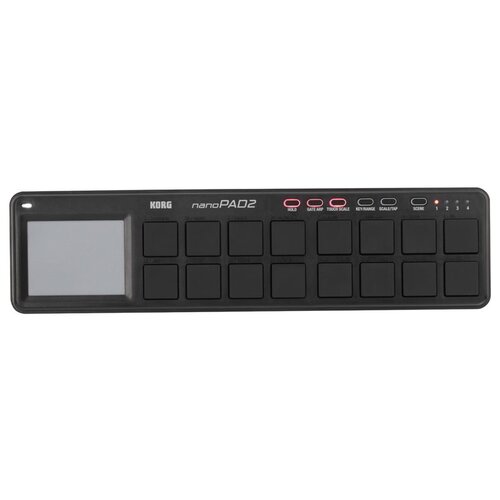 KORG NANOPAD2-BK Портативный USB-MIDI-контроллер, 16 чувствительных к скорости нажатия пэдов, тачпэд, кнопки Hold, Gate Arp, Touch Scale, Key/Range, Scale/Arp, Scene, разъём mini-USB, цвет чёрный