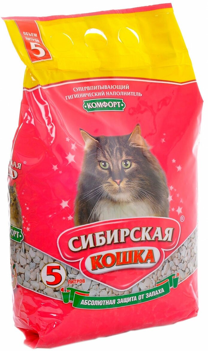 Сибирская кошка комфорт наполнитель впитывающий для туалета кошек (5 л)