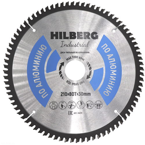 фото Диск пильный по алюминию hilberg 210*80*30мм