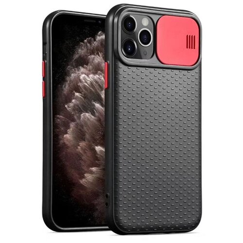 фото Чехол силиконовый для iphone 11 pro max с защитой для камеры черный с красным grand price