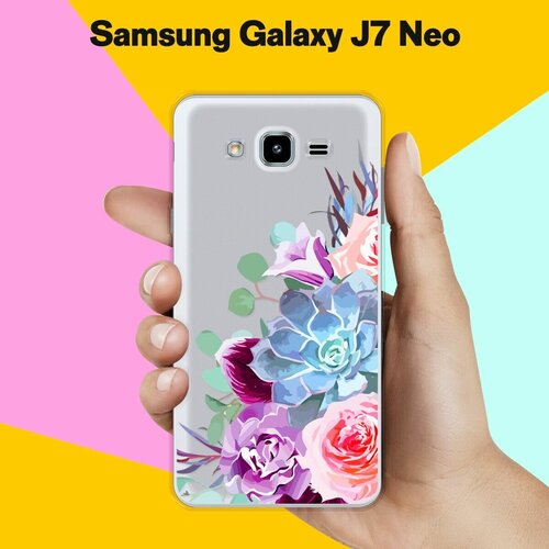 силиконовый чехол на samsung galaxy j7 neo самсунг джей 7 нео с эффектом блеска разноцветный леденец Силиконовый чехол на Samsung Galaxy J7 Neo Цветы 10 / для Самсунг Галакси Джей 7 Нео