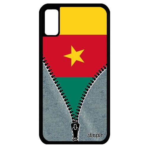 фото Чехол для apple iphone xs, "флаг камеруна на молнии" страна туризм utaupia