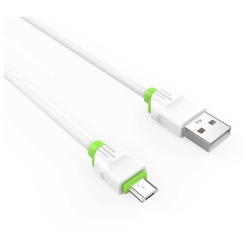 Кабель LDNIO USB - microUSB (LS34), 1 м, белый/зеленый кабель ldnio ld b4508 ls34 usb type c 86 жил 1 м белый