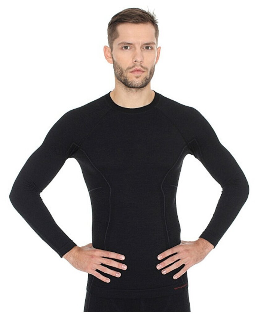 Термобелье мужское Brubeck футболка с длинным рукавом шерсть мериноса ACTIVE WOOL черная