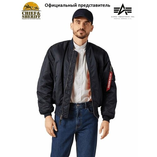 фото  бомбер alpha industries, силуэт прямой, утепленная, размер s, синий