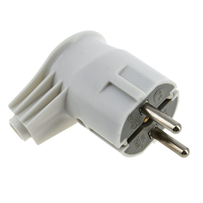 фото Вилка бытовая угловая с/з белая 16А 250В EKF