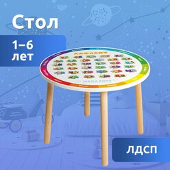 Стол детский деревянный круглый Алфавит, Цифры, Буквы MEGA TOYS / столик для детей из дерева для сада, рисования, игровой комнаты