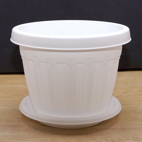 Горшок для цветов пластиковый с поддоном Флавия 15л белый (063Б) большой напольный большого диаметра размера + Дренаж1л