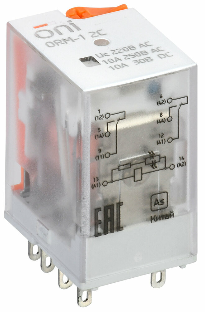 фото ONI Реле интерфейсное ORM-1 2C 220В AC с LED и тест. кнопкой ONI ORM-1-2C-AC220V-L-B