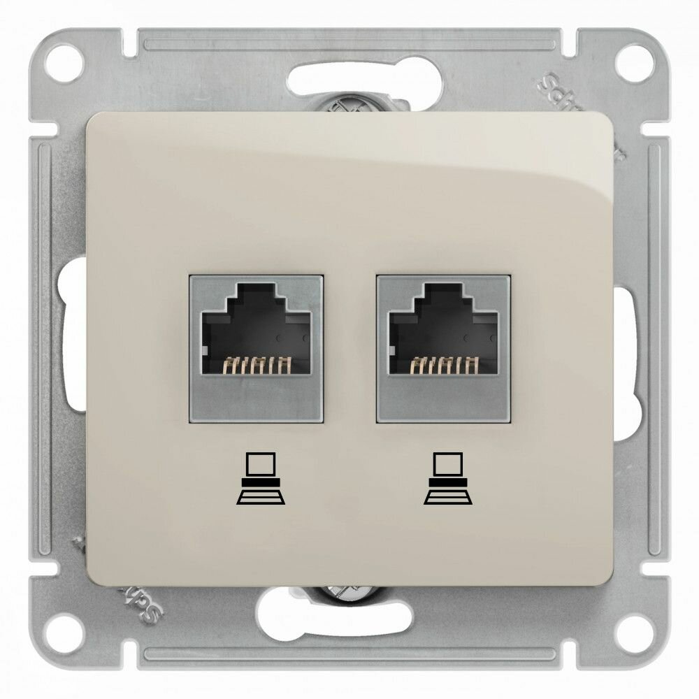 Glossa Молочная Розетка 2-ая компьютерная RJ45+RJ45, кат.5E, Systeme Electric, GSL000985KK