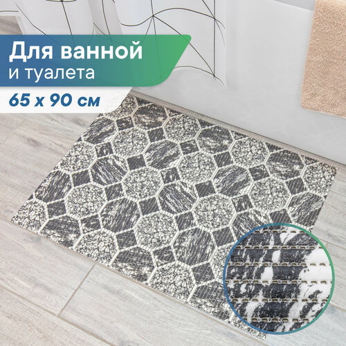 Коврик для душа, ванны и туалета VILINA противоскользящий мягкий безворсовый 65 х 90 см с рисунком 119B голубой, зеленый, розовый, серый