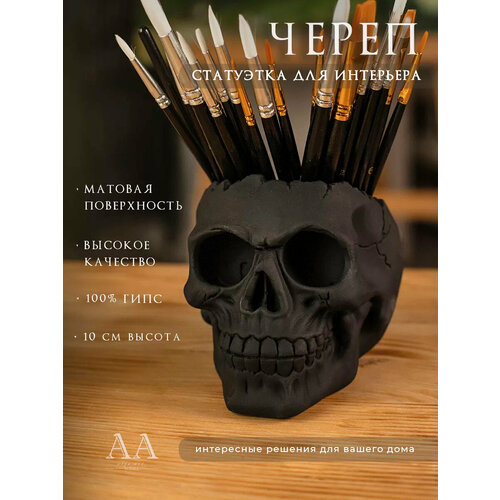 Статуэтка из гипса для интерьера Череп черный