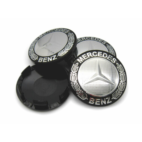 Колпачки, заглушки на литые диски КиК Мерседес черный 62/55/10, комплект 4 шт.