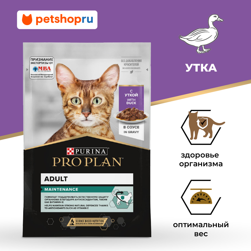 Набор паучей PRO PLAN® для взрослых кошек, с уткой в соусе, MAINTENANCE