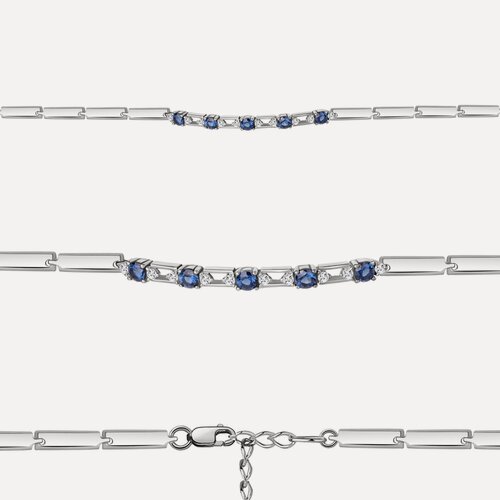 Изображение товара Браслет, серебро, 925 проба, родирование, сапфир синтетический, фианит