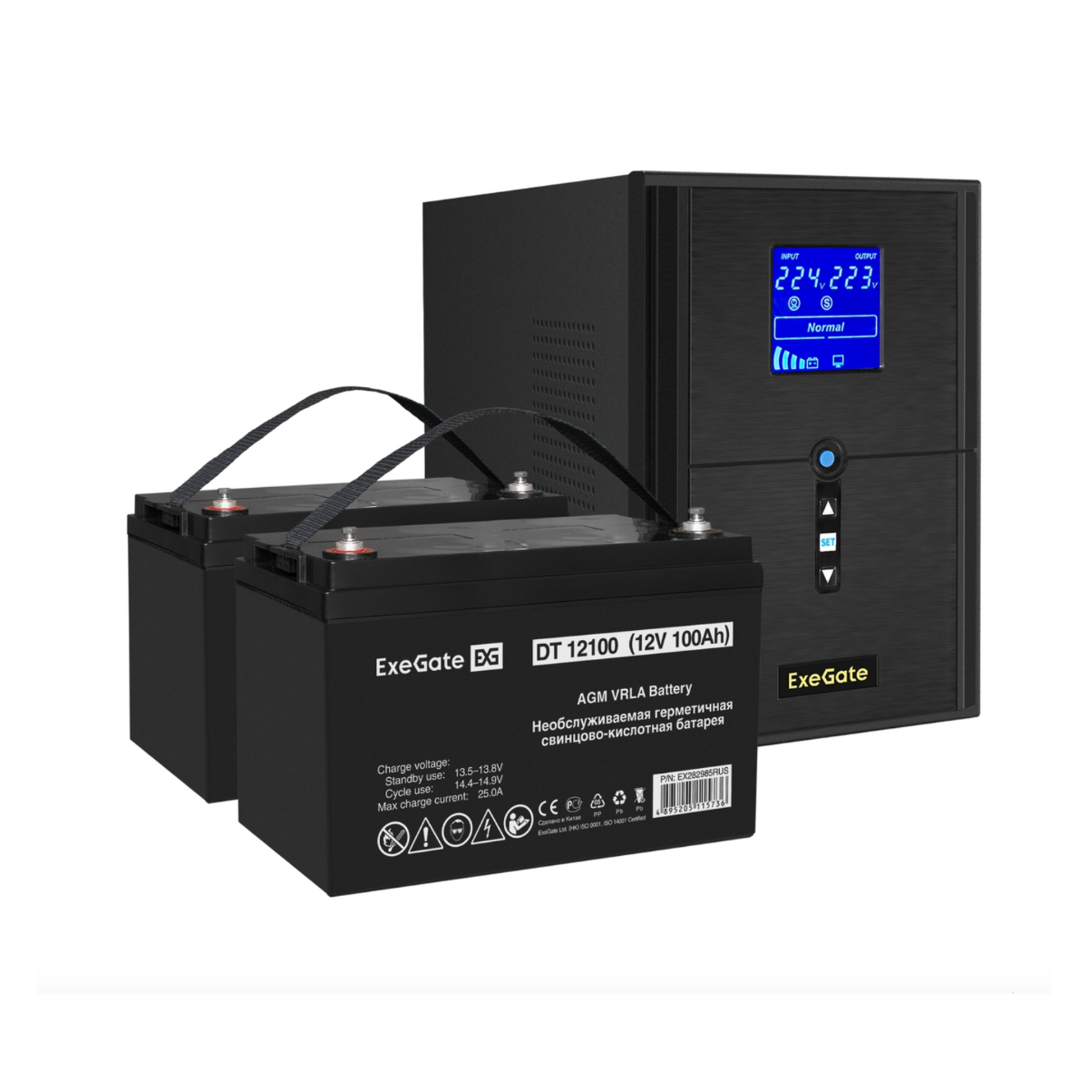 Комплект ИБП ExeGate EX295989RUS + батарея 100Aч EX282985RUS 2шт ExeGate SineTower SZ-2000. LCD. AVR.3SH.1C13.