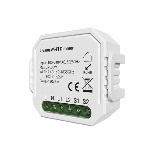 Двухканальное Wi-Fi реле-диммер Denkirs Relay RL1004-DM1 3590₽
