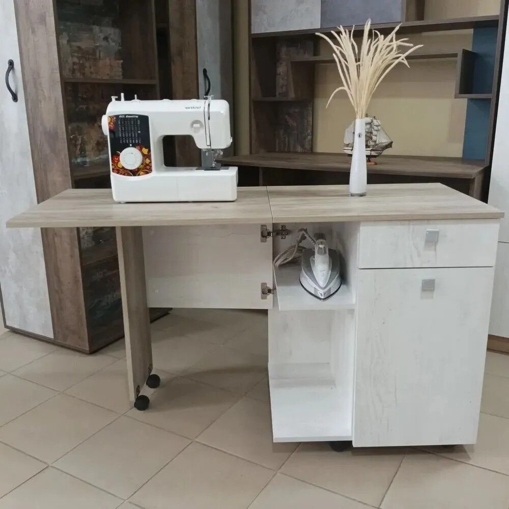 Стол швейный "Технолог-2", 127,5х50х75 см, цвет: БЕТОН светлый/КРАФТ серый (Левый)