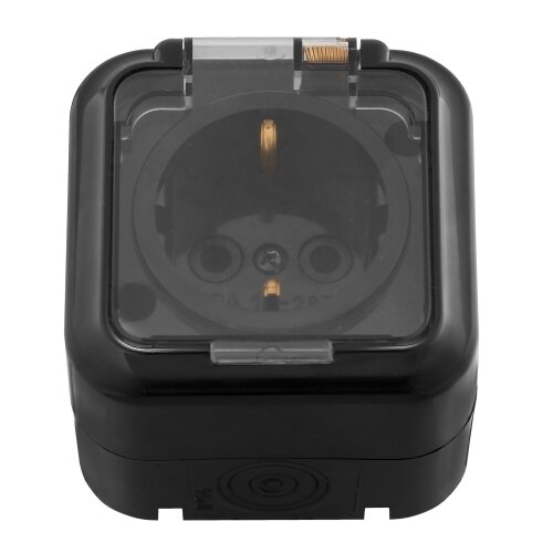 Евророзетка 1 местная с прозр  крышкой Пралеска Аква Минск черный