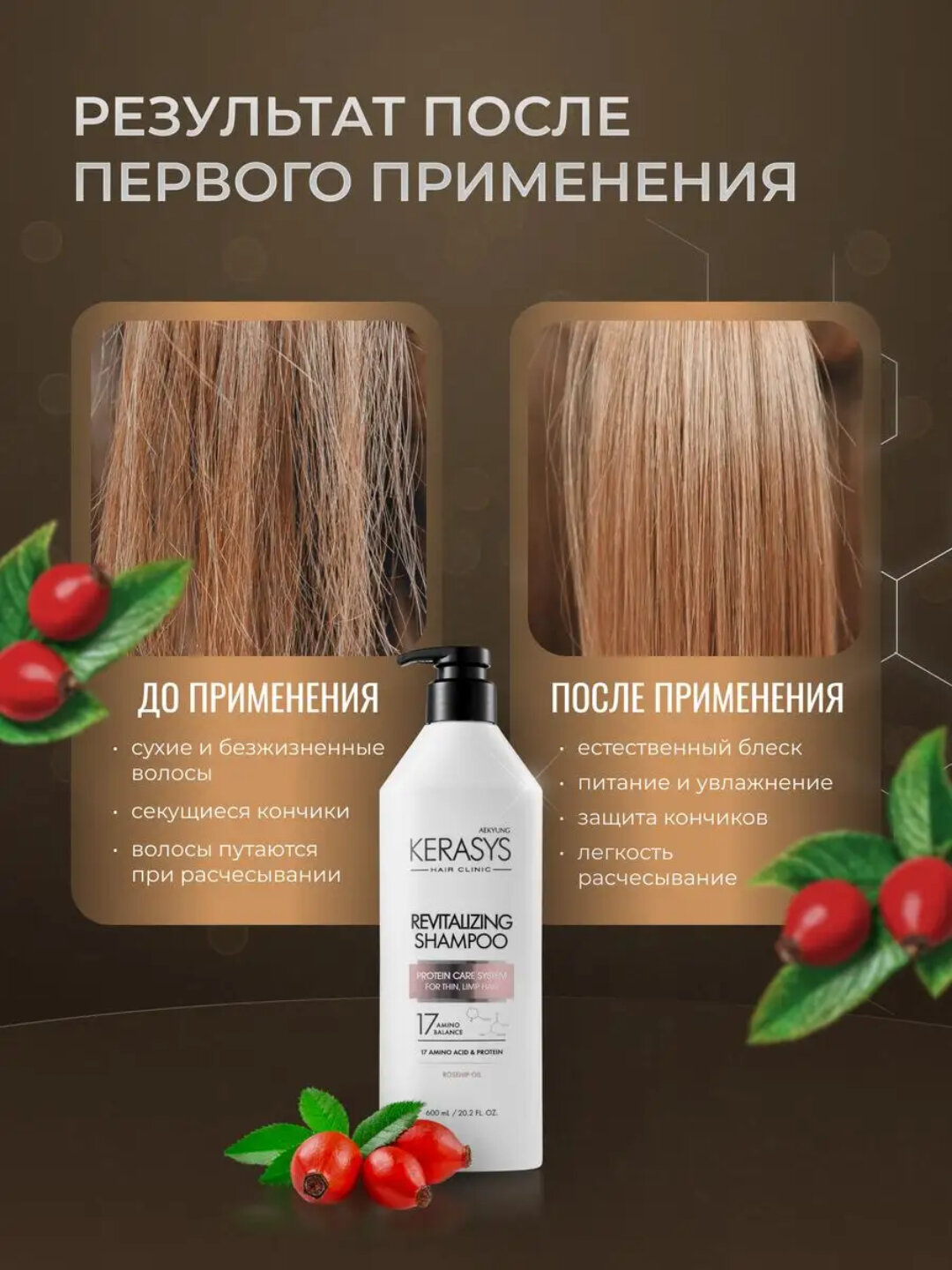 Kerasys Корейский Шампунь для волос Оздоравливающий 600 мл, Профессиональный протеиновый шампунь для женский мужской — фото 1