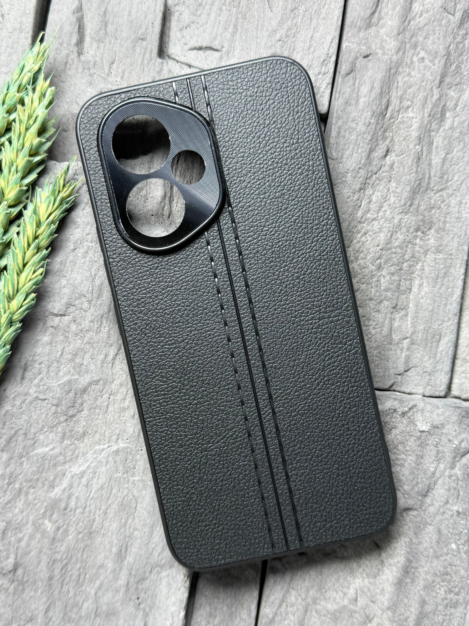 Чехол противоударный для Honor 400 ( Хонор 400 ) с защитой камеры, текстура кожи, черный