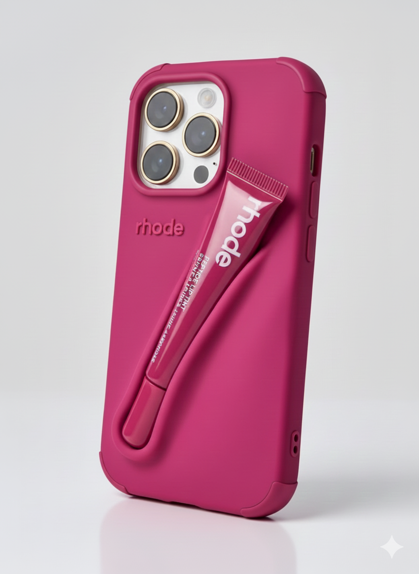 Чехол для iPhone 14 Pro Max с держателем для блеска для губ (Rhode style) — фото 1