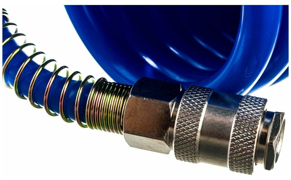 Pegas pneumatic Шланг спиральный синий с быстросъемными соединениями профи 5м 8х12мм 20бар 4911