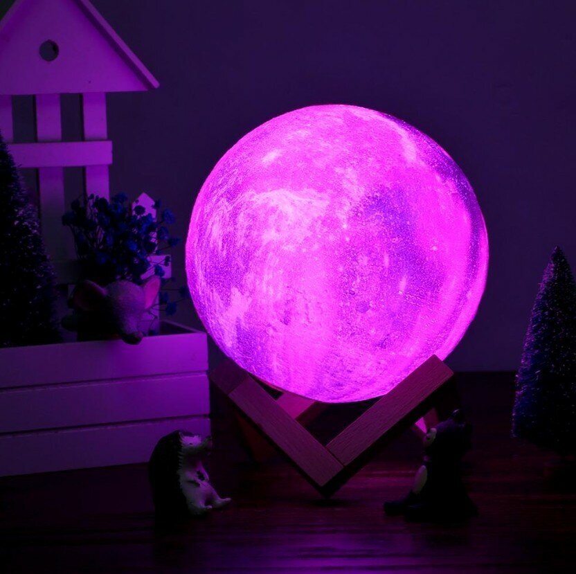 Светильник-ночник 3D шар Луна Moon Lamp, на деревянной подставке, встроенный аккумулятор и сенсорное управление, 15 см, подарок - фотография № 4