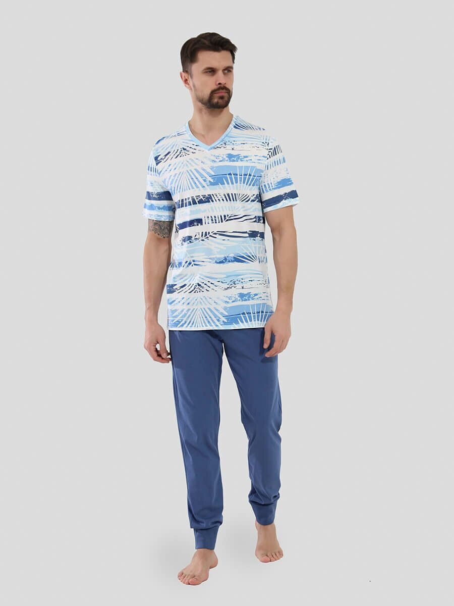 Пижама (футболка+брюки) VITACCI TRM523-10 мужской голубой 50% хлопок, 50% модал 48-50 - фотография № 1
