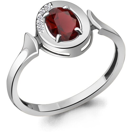 фото Серебряное кольцо aquamarine а6942103а с фианитом и гранатом, размер 16,5 diamant-online