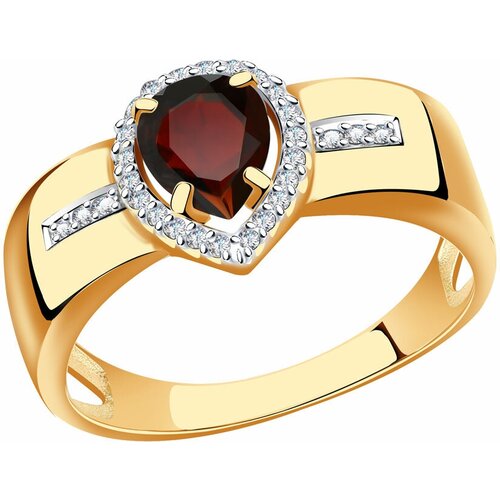 фото Золотое кольцо александра кл3748-2ск с фианитом и гранатом diamant-online