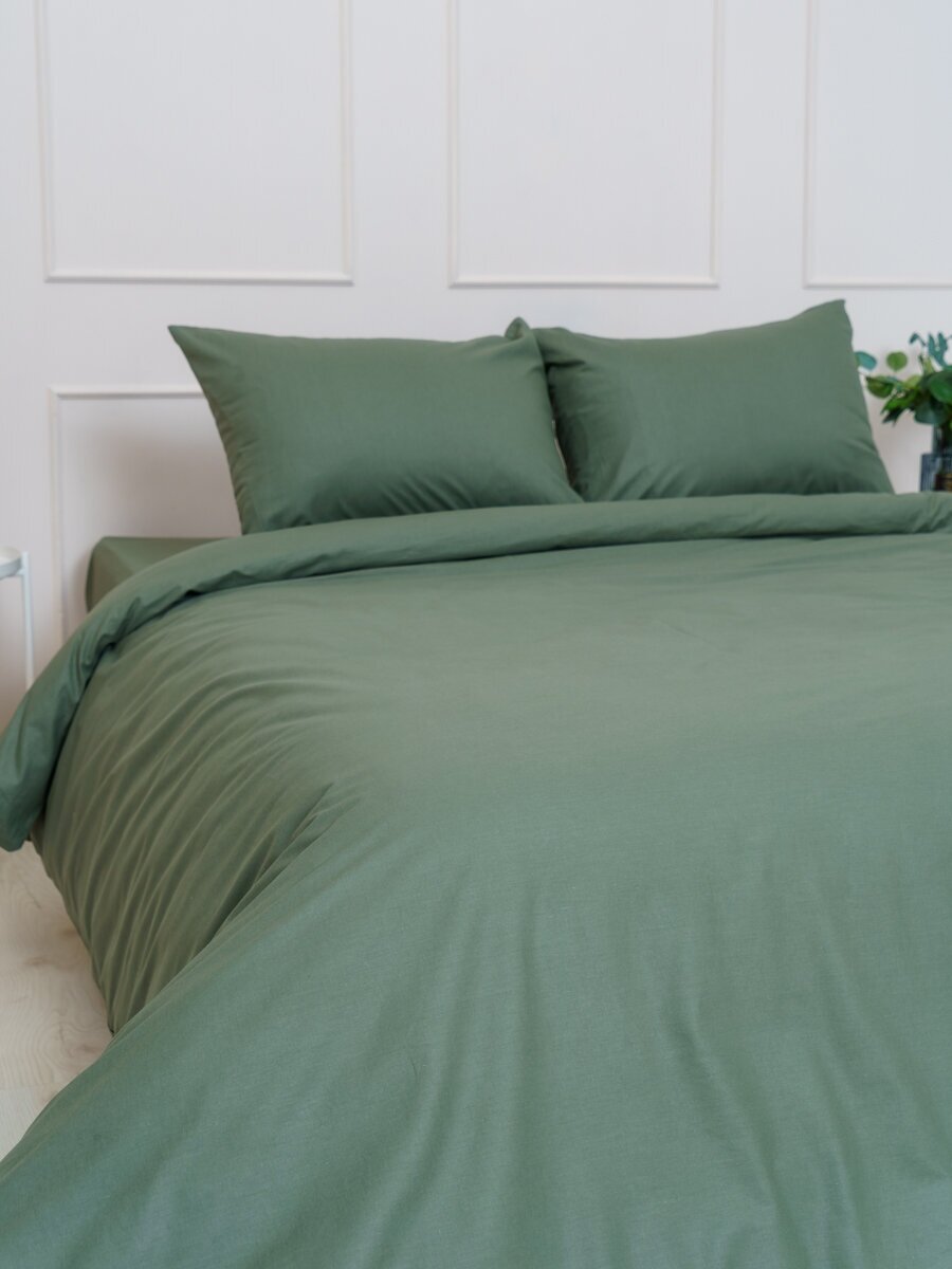 Комплект постельного белья однотонный IDEASON поплин, 3 предмета, 1,5 спальный, оливковый - фотография № 8