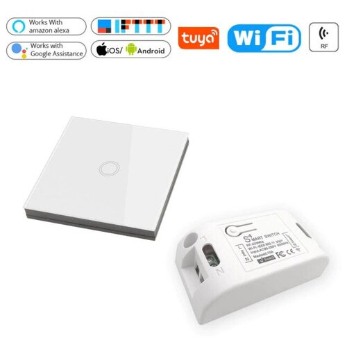 Беспроводной сенсорный выключатель одноклавишный белый с контроллером