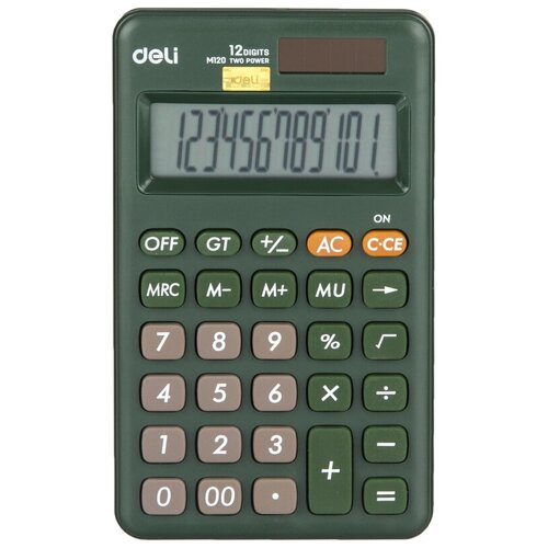 Калькулятор настольн.компакт. Deli EM120,12р, дв. питание, 118x70мм,зеленый
