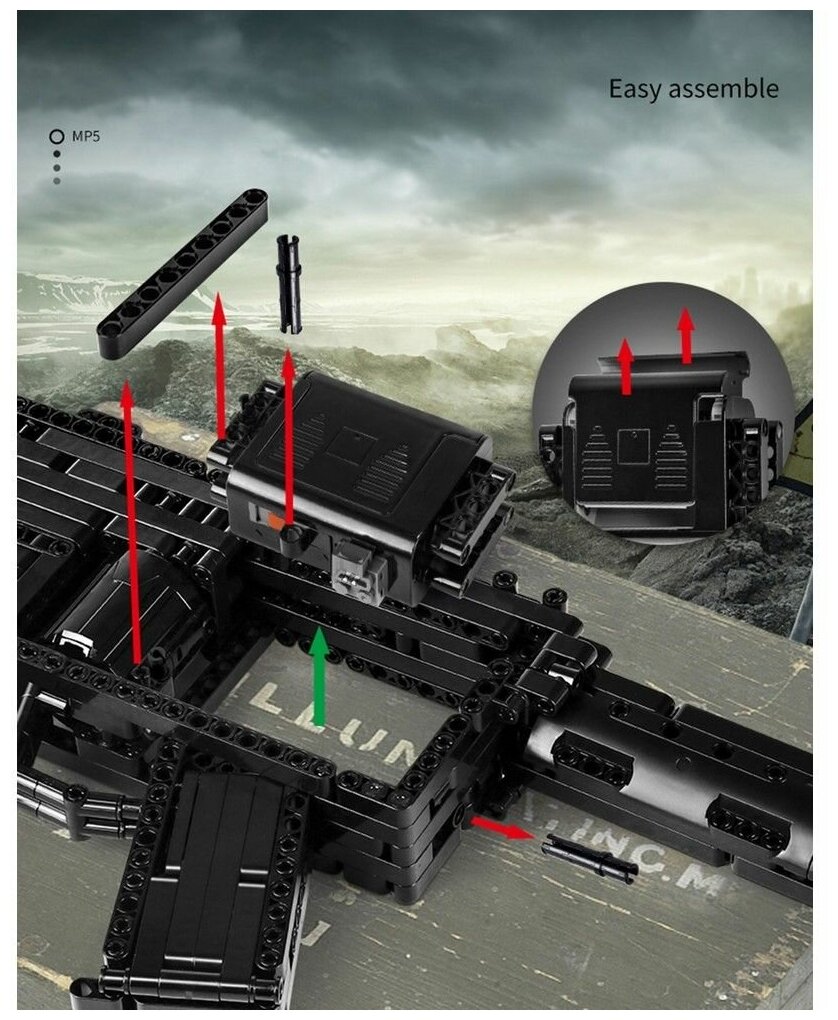 Конструктор Mould King 14001 Пистолет-пулемет MP5, 783 детали