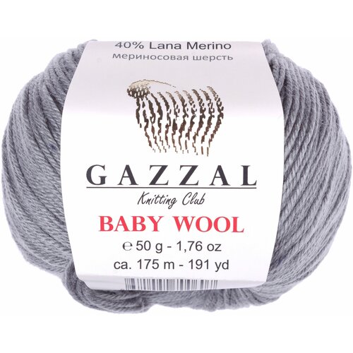 Пряжа Gazzal Baby Wool серый (818), 40%шерсть мериноса/20%кашемирПА/40%акрил, 175м, 50г, 5шт