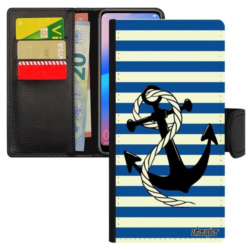 фото Чехол-книжка на смартфон хуавей p20 про французский дизайн якорь тельняшка подводник utaupia