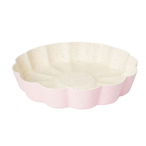 Форма для выпечки, торта гранитная Ромашка 28x28x6 см розово-кремовый