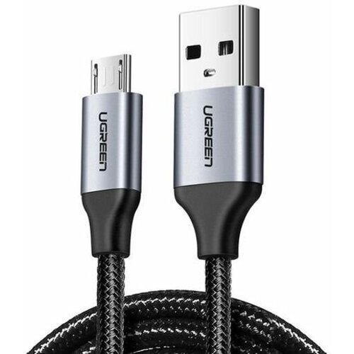 Кабель UGREEN US290 (60148) USB 2.0 A to Micro USB Cable Nickel Plating Alu Braid. Длина: 2 м. Цвет: серо-черный