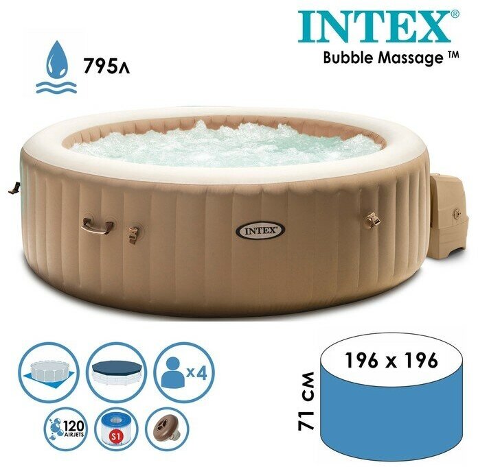 INTEX SPA бассейн BUBBLE MASSAGE, 196 х 71 см, 220-240V, от 6 лет, 28476 INTEX