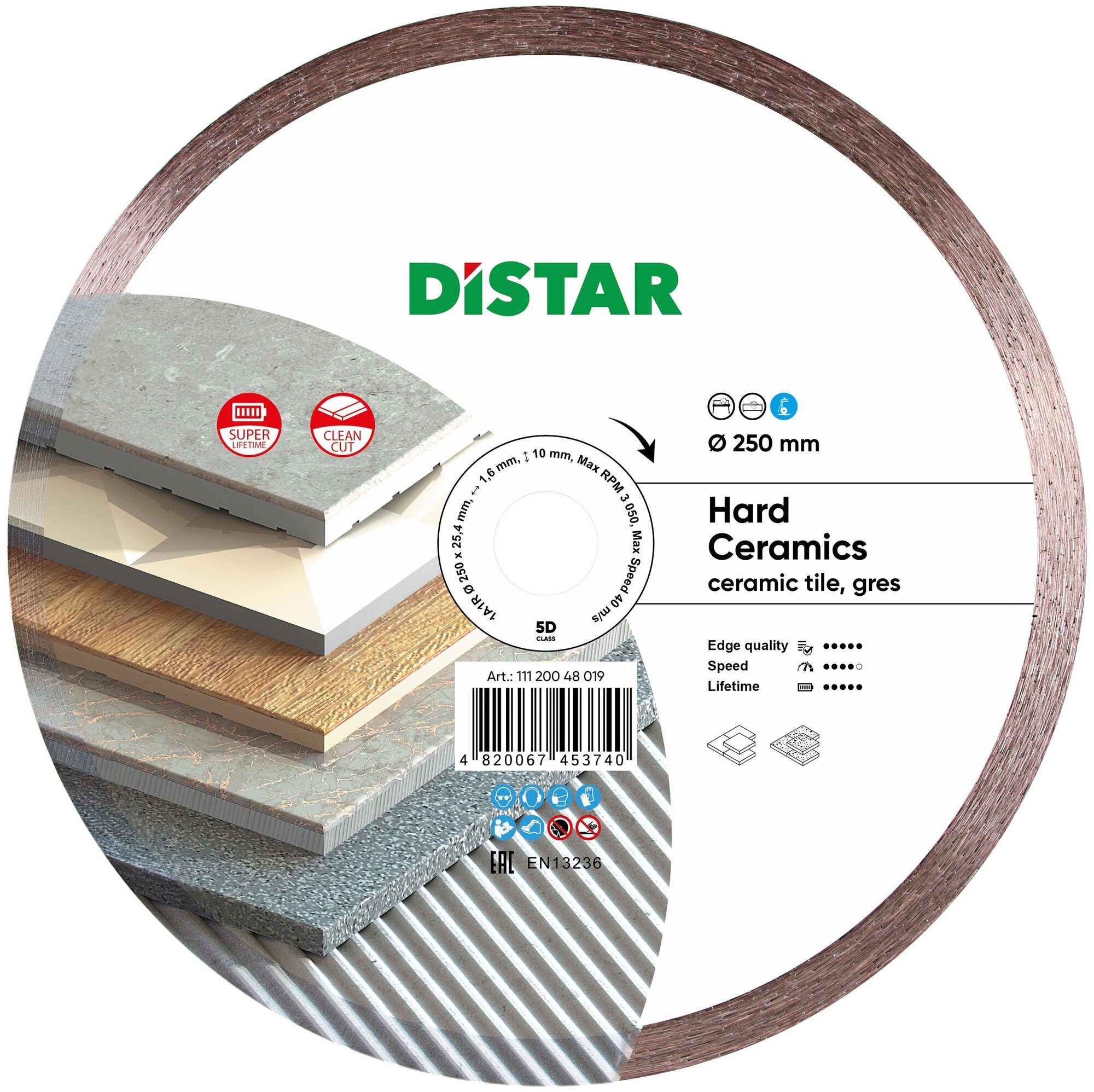 Диск алмазный отрезной Distar 1A1R Hard Ceramics 11120048019, 250 мм, 1 шт.