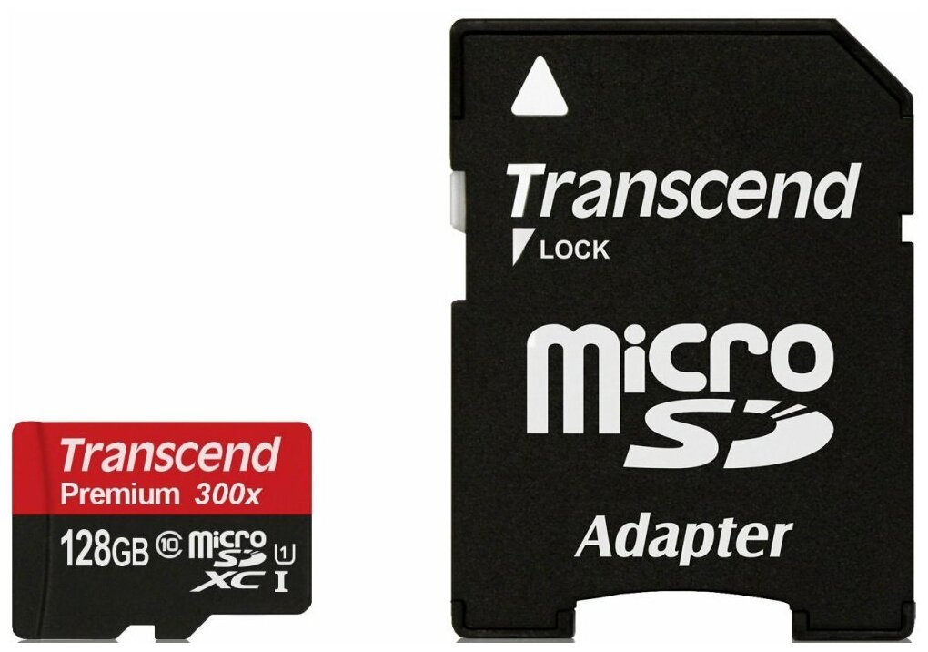 Карта памяти 128Gb MicroSD Transcend + SD адаптер (TS128GUSDU1)