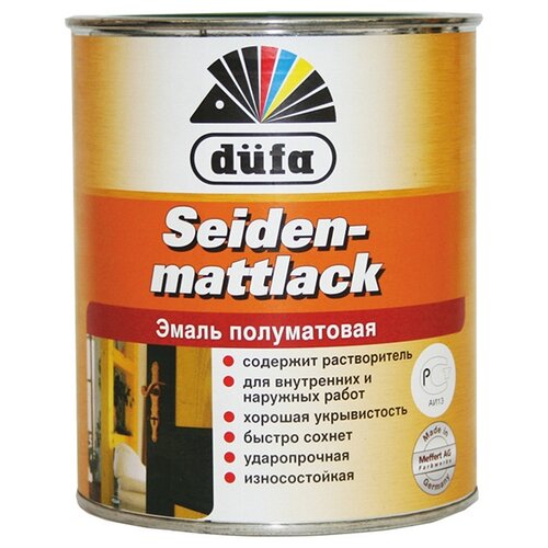 Эмаль алкидная (А) Dufa Seidenmattlack, полуматовая, белый, 1.03 кг, 0.75 л эмаль универсальная dufa seidenmattlack полуматовая белая 2 5 л