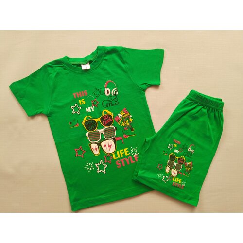 Комплект футболка шорты 3 года /Футболка принт очки/Футболка шорты для девочки зеленый цвет