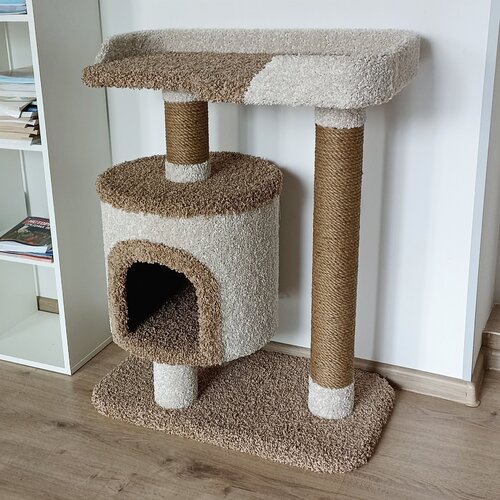 Когтеточка домик для кошки с большой лежанкой (91×72×42 см, ковролин)