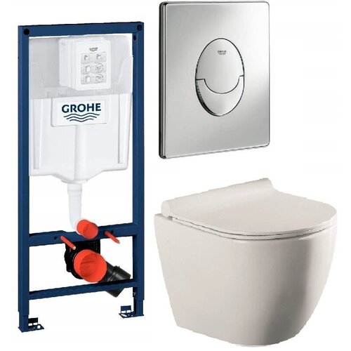 Готовый комплект: Инсталляция Grohe 38721001 овал + Унитаз безободковый Azario Geno AZ-2196D с сиденьем