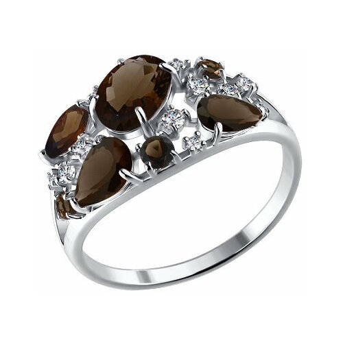 фото Кольцо diamant online, серебро, 925 проба, фианит, раухтопаз, размер 20, коричневый