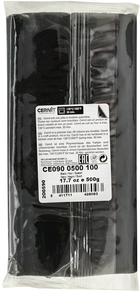 Пластика полимерная запекаемая 'Cernit № 1', 500 г (100 черный)