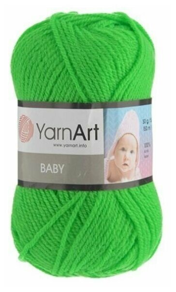 Пряжа для вязания YarnArt Baby (ЯрнАрт Беби) - 1 моток 8233 ярко-зелень, гипоаллергенная для детских изделий, 100% акрил, 150м/50г