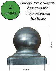 Наконечник с шаром, навершие на забор, заглушка, крышка для столба, кованый декор на трубу 40х40 мм. В наборе 2 шт.